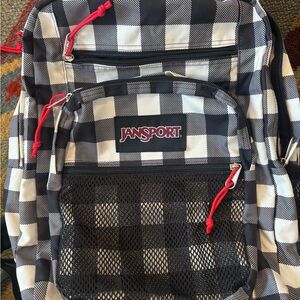 JanSport Classic Checkered Backpack with Red Accents